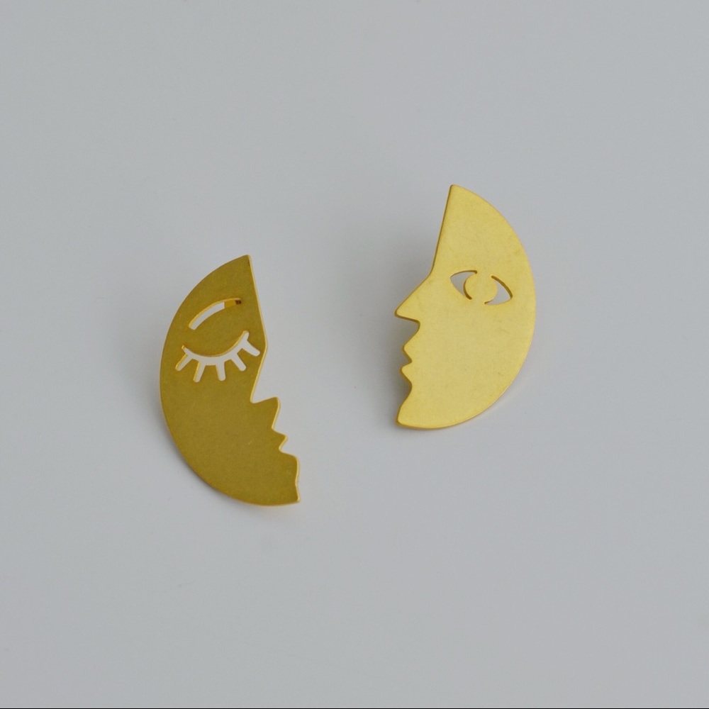 NWOT Madewell Paired Faces Metallic Gold Earrings - Picture 5 of 5